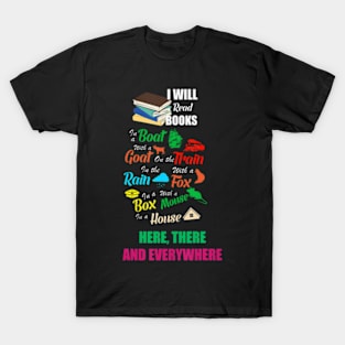 I Will Read Books On A Boat and Everywhere, kids Reading T-Shirt